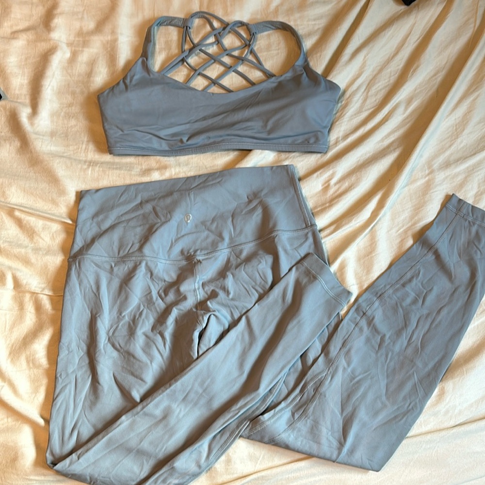 Lululemon Align Leggings and matching bra- light blue size 10